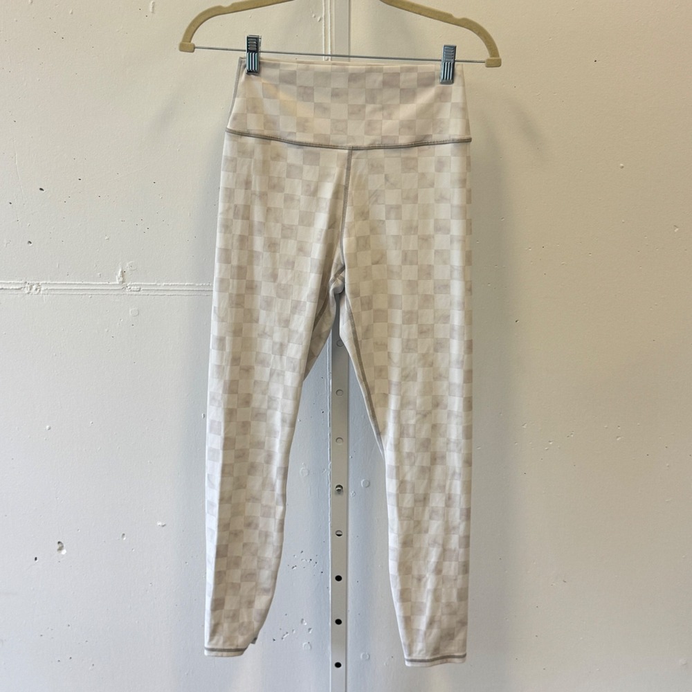 Z Supply Active Womens Medium Checkerboard High Rise Leggings Neutral Watercolor